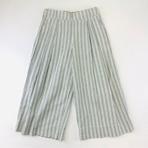 Gap stripe crop wide leg pant Size 10 cotton linen pleat front side zip pockets